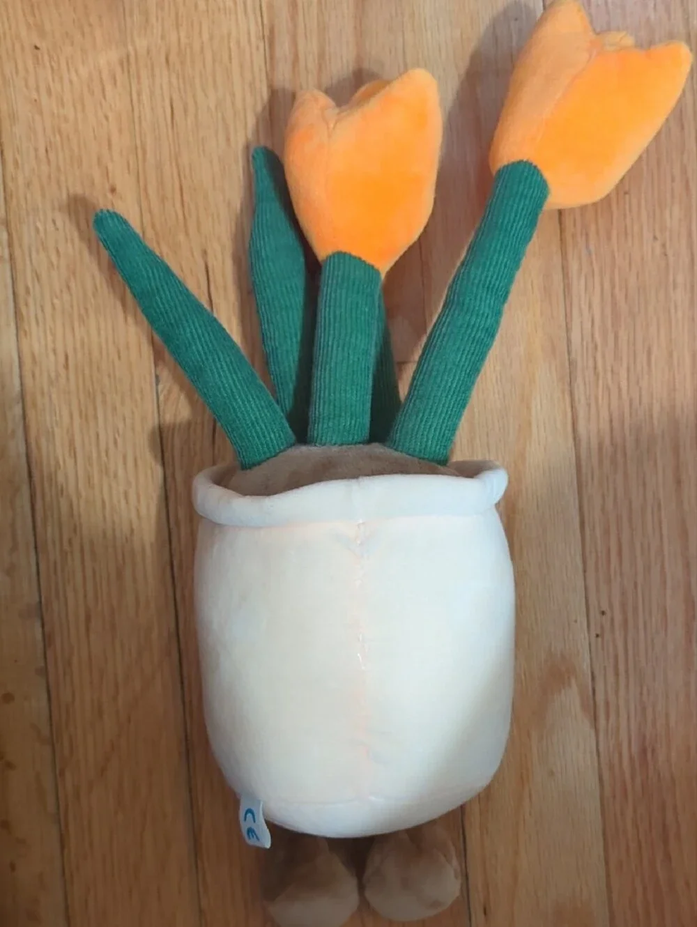 Smiling Plush Flower Pot Toy with Orange Tulips
